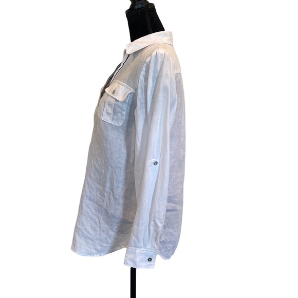 Jones New York 100% linen white long sleeve pullover top blouse size medium - Picture 4 of 12